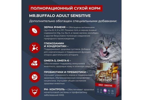 Mr.Buffalo Adult Sensitive / Сухой корм Мистер Бафало для кошек с Чувствительным пищеварением Индейка