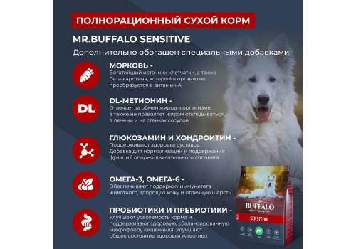 Mr.Buffalo Adult M L Sensitive / Сухой корм Мистер Бафало для собак Средних и Крупных пород с Чувствительным пищеварением Ягненок