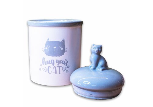 Mr.Kranch Hug Your Cat / Бокс керамический для хранения корма для кошек Бело-Серый Mr.Kranch Hug Your Cat / Бокс керамический для хранения корма для кошек Бело-Серый