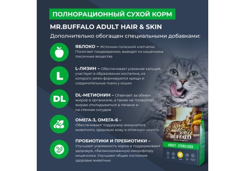 Mr.Buffalo Adult Sterilized / Сухой корм Мистер Бафало для Стерилизованных кошек Курица