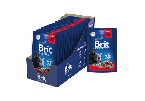 Brit Premium Gravy Beef Stew & Peas / Паучи Брит Премиум для кошек Говядина и Горошек в соусе (цена за упаковку)
