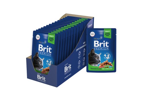 Brit Premium Sterilised Gravy Chicken Slices / Паучи Брит Премиум для Стерилизованных кошек Цыпленок в соусе (цена за упаковку)