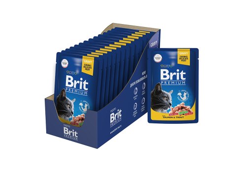 Brit Premium Gravy Salmon & Trout / Паучи Брит Премиум для кошек Лосось и Форель в соусе (цена за упаковку)