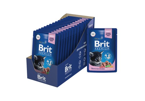 Brit Premium Gravy White Fish Chunks Kitten / Паучи Брит Премиум для Котят Белая рыба в соусе (цена за упаковку)