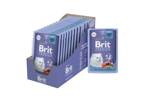 Brit Premium Jelly Veal Chunks & Carrot Kitten / Паучи Брит Премиум для Котят Телятина с Морковью в желе (цена за упаковку)