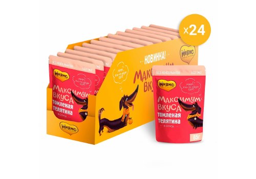 Мнямс Максимум вкуса Влажный корм Паучи для собак Томленая Телятина в соусе (цена за упаковку)