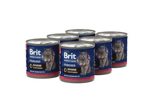 Brit Premium by Nature Sterilised / Консервы Брит для Стерилизованных кошек Кролик и брусника (цена за упаковку)