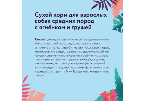 Florida Dog Adult Medium Breed Lamb & Pear / Сухой корм Флорида для взрослых собак Средних пород Ягненок груша