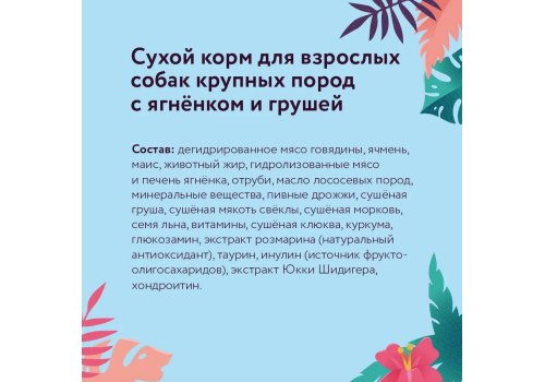 Florida Dog Adult Large Breed Lamb & Pear / Сухой корм Флорида для взрослых собак Крупных пород Ягненок груша