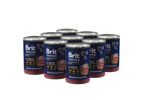 Brit Premium by Nature / Консервы Брит для взрослых собак всех пород Мясное ассорти с потрошками (цена за упаковку)