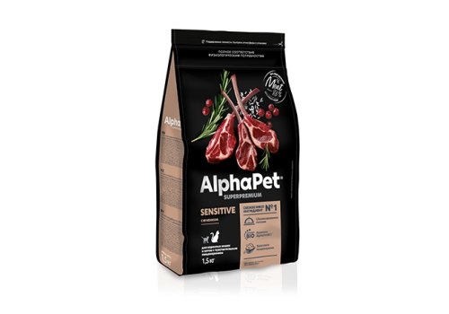 AlphaPet Superpremium Sensitive / Сухой корм АльфаПет для взрослых кошек с Чувствительным пищеварением Ягненок