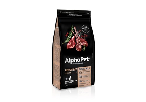AlphaPet Superpremium Sensitive / Сухой корм АльфаПет для взрослых кошек с Чувствительным пищеварением Ягненок