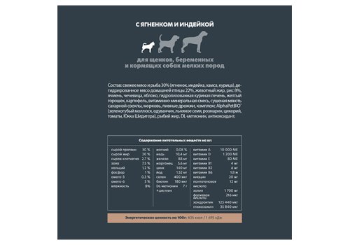 AlphaPet Puppy Superpremium / Сухой корм АльфаПет для Щенков, беременных и кормящих собак Мелких пород Ягненок индейка