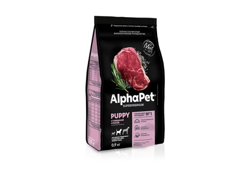 AlphaPet Puppy Superpremium / Сухой корм АльфаПет для Щенков, беременных и кормящих собак Средних пород Говядина рис