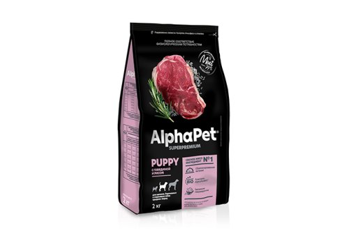 AlphaPet Puppy Superpremium / Сухой корм АльфаПет для Щенков, беременных и кормящих собак Средних пород Говядина рис