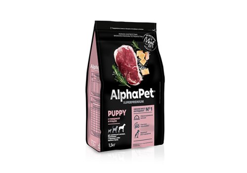 AlphaPet Puppy Superpremium / Сухой корм АльфаПет для Щенков, беременных и кормящих собак Крупных пород до 6 месяцев Говядина рубец