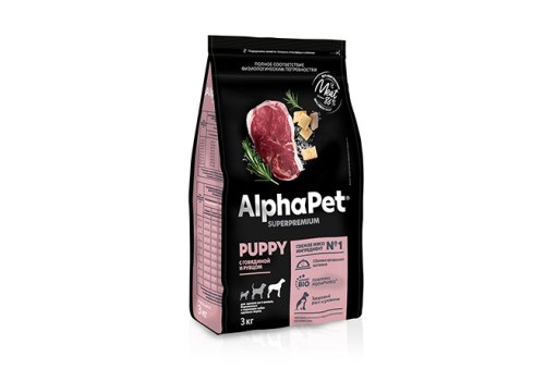 AlphaPet Puppy Superpremium / Сухой корм АльфаПет для Щенков, беременных и кормящих собак Крупных пород до 6 месяцев Говядина рубец