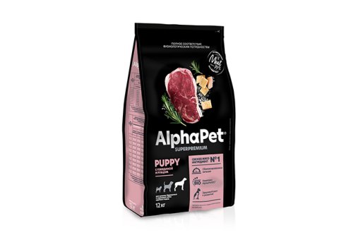 AlphaPet Puppy Superpremium / Сухой корм АльфаПет для Щенков, беременных и кормящих собак Крупных пород до 6 месяцев Говядина рубец