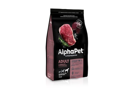 AlphaPet Superpremium / Сухой корм АльфаПет для взрослых собак Крупных пород Говядина потрошки