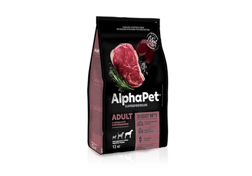 AlphaPet Superpremium / Сухой корм АльфаПет для взрослых собак Крупных пород Говядина потрошки