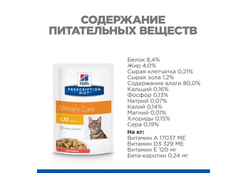 Hills Prescription Diet Feline c\d Multicare Urinary Care Salmon / Лечебные паучи Хиллс для кошек при МКБ Струвиты Лосось (цена за упаковку)