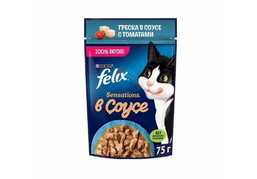 FELIX SENSATIONS / Влажный корм Паучи Феликс Сенсейшенс в соусе для взрослых кошек с говядиной (цена за упаковку)