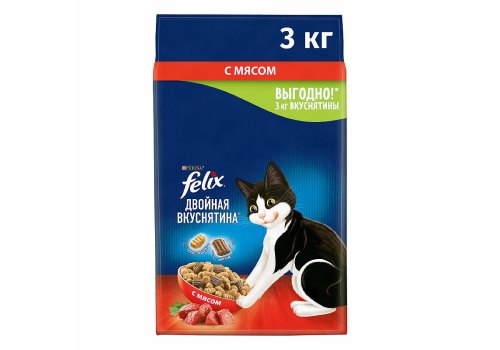 FELIX ДВОЙНАЯ ВКУСНЯТИНА / Сухой корм Пурина Феликс для взрослых кошек с мясом