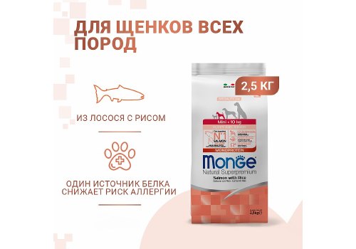 Monge Puppy and Junior Speciality Line Monoprotein Mini Salmon rice / Сухой корм Монж для Щенков Мелких пород Лосось с рисом