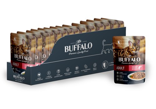 Mr.Buffalo Adult Hair & Skin Salmon / Паучи Мистер Бафало для взрослых кошек для Шерсти и Кожи Лосось (цена за упаковку)