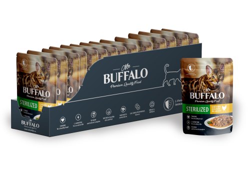 Mr.Buffalo Sterilized Chicken / Паучи Мистер Бафало для Стерилизованных кошек Цыпленок в соусе (цена за упаковку)