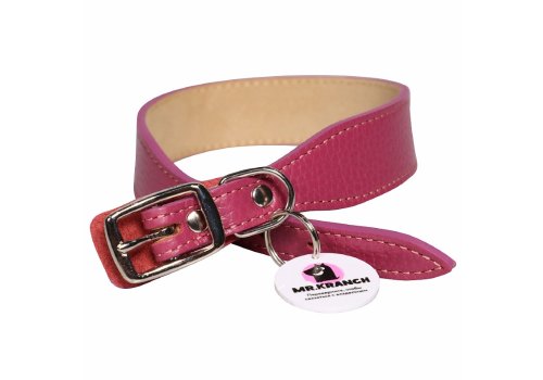 Mr.Kranch / Ошейник Мистер Кранч для собак из Натуральной кожи с QR-адресником Малиновый