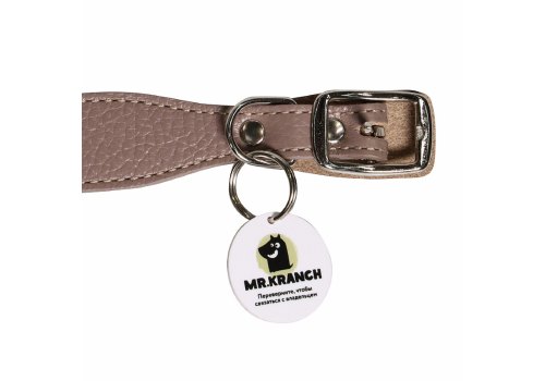 Mr.Kranch / Ошейник Мистер Кранч для собак из Натуральной кожи с QR-адресником Бежевый