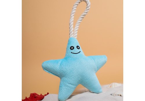 Mr.Kranch / Игрушка Мистер Кранч для собак Мелких и Средних пород Звездочка с канатом и пищалкой Нежно-голубая