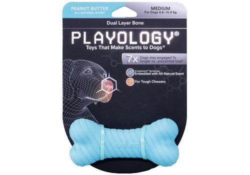 Playology Dual Layer Bone / Игрушка Плэйолоджи для собак двухслойная жевательная косточка с ароматом арахиса Голубой