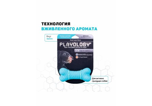 Playology Dual Layer Bone / Игрушка Плэйолоджи для собак двухслойная жевательная косточка с ароматом арахиса Голубой