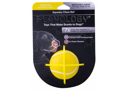Playology Squeaky Chew Ball / Игрушка Плэйолоджи для собак хрустящий жевательный мяч с пищалкой и с ароматом курицы Желтый