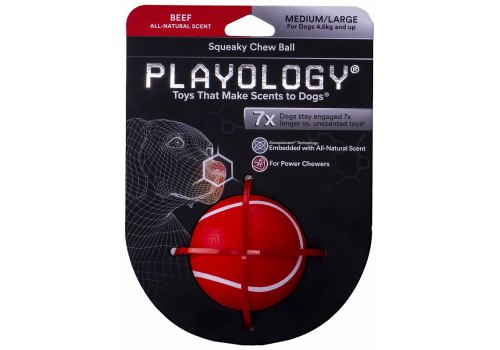 Playology Squeaky Chew Ball / Игрушка Плэйолоджи для собак хрустящий жевательный мяч с пищалкой и с ароматом говядины Красный