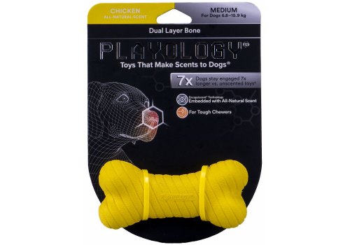 Playology Dual Layer Bone / Игрушка Плэйолоджи для собак двухслойная жевательная косточка с ароматом курицы Желтый