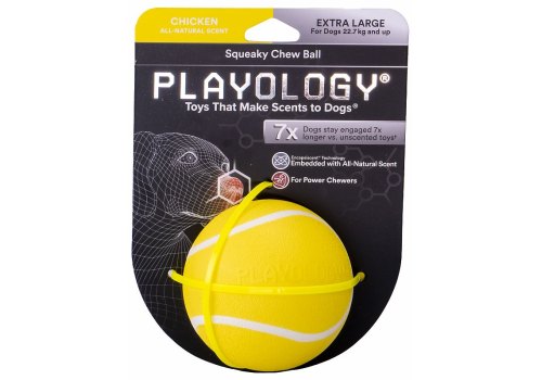 Playology Squeaky Chew Ball / Игрушка Плэйолоджи для собак хрустящий жевательный мяч с пищалкой и с ароматом курицы Желтый