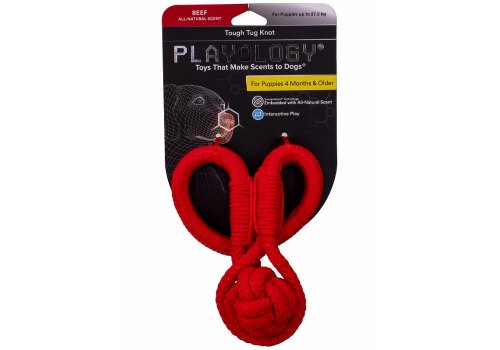 Playology Tough Tug Knot / Игрушка Плэйолоджи для собак жевательный канат с ароматом говядины Красный