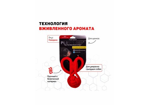 Playology Tough Tug Knot / Игрушка Плэйолоджи для собак жевательный канат с ароматом говядины Красный