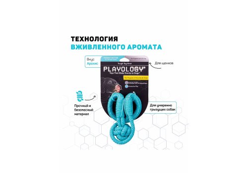 Playology Tough Tug Knot / Игрушка Плэйолоджи для собак жевательный канат с ароматом арахиса Голубой