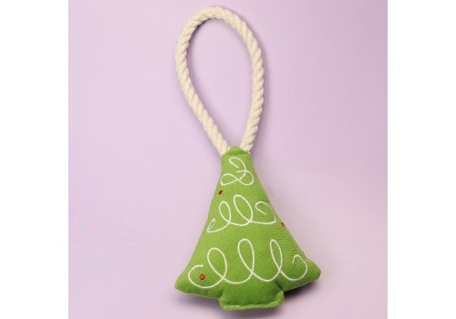 Mr.Kranch / Игрушка Мистер Кранч для собак Мелких и Средних пород Елочка с канатом и пищалкой Зеленая