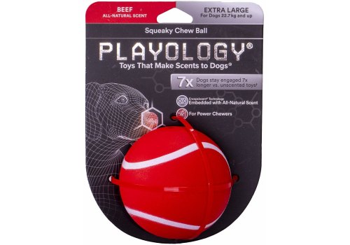 Playology Squeaky Chew Ball / Игрушка Плэйолоджи для собак хрустящий жевательный мяч с пищалкой и с ароматом говядины Красный