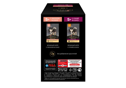 PRO PLAN OPTI SAVOUR / Влажный корм Паучи ПРО ПЛАН Ассорти вкусов для взрослых собак мелких пород с лососем и с уткой (цена за упаковку)