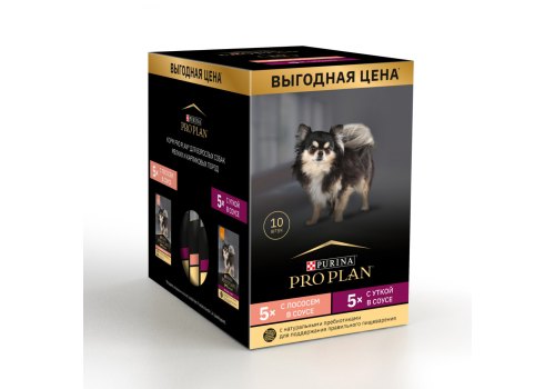 PRO PLAN OPTI SAVOUR / Влажный корм Паучи ПРО ПЛАН Ассорти вкусов для взрослых собак мелких пород с лососем и с уткой (цена за упаковку)