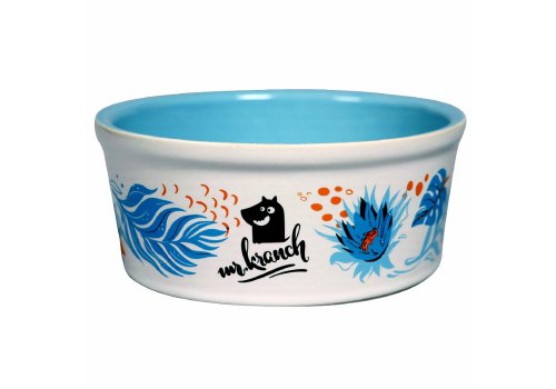 Mr.Kranch / Миска фарфоровая Мистер Кранч для собак и кошек Тропики Голубая