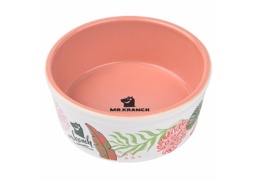 Mr.Kranch / Миска фарфоровая Мистер Кранч для собак и кошек Тропики Розовая