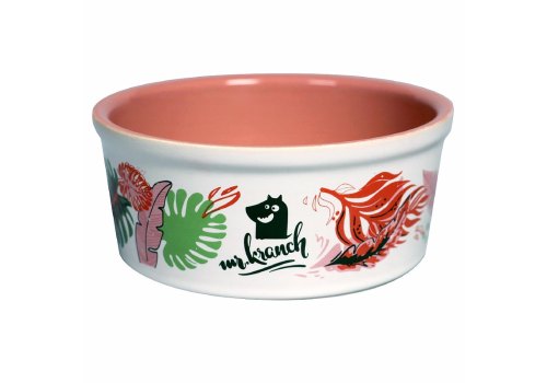 Mr.Kranch / Миска фарфоровая Мистер Кранч для собак и кошек Тропики Розовая