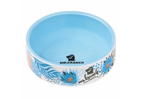 Mr.Kranch / Миска фарфоровая Мистер Кранч для собак и кошек Тропики Голубая